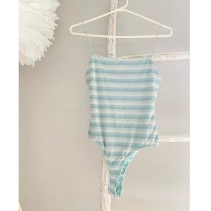 Skylar Rose Women's Ribbed Blue Striped Bodysuit S
